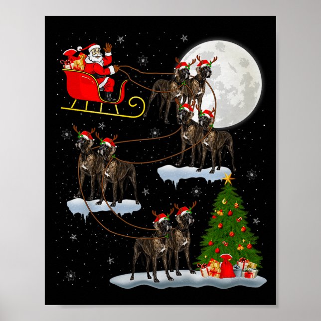 Póster Great Dane Dog Santa Sleigh Flying Funny Magical C (Frente)