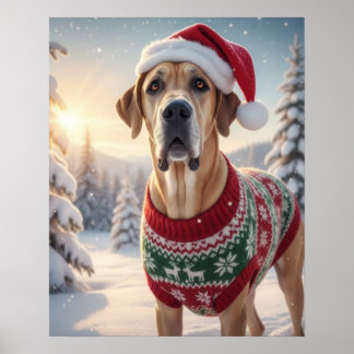 Póster Great Dane in Cozy Sweater in Snowy Winter Scene