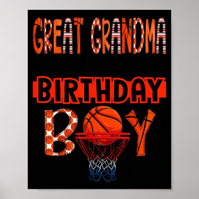Póster Great Grandma Of The Birthday Boy Basketball Party (Frente)