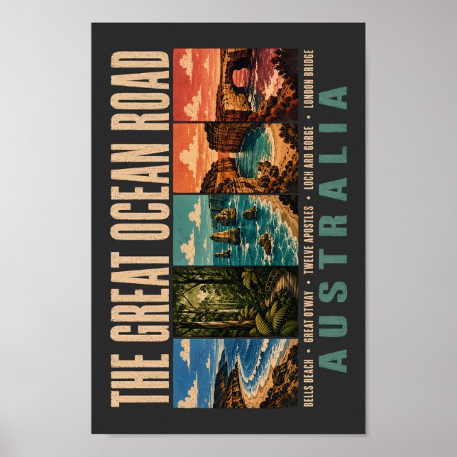 Póster Great Ocean Road Australia Landmarks Illustration (Frente)