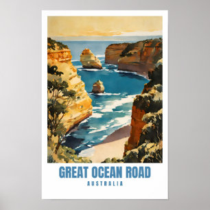 Póster Great Ocean Road Australia Travel Art Retro Minima