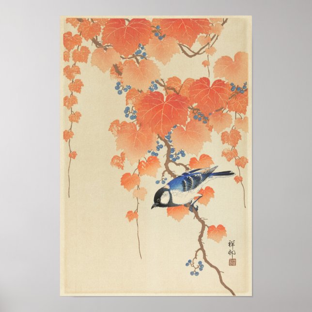 Póster Great Tit on Paulownia Branch por Ohara Koson (Frente)