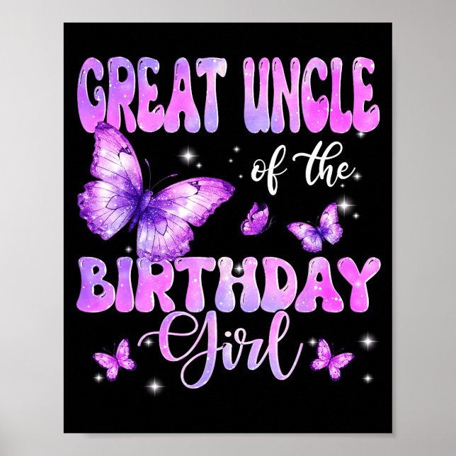 Póster Great Uncle Of The Birthday Girl Butterfly Family  (Frente)
