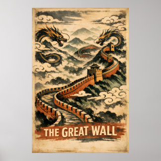 Póster Great Wall of China Vintage Travel