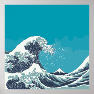 Póster Great Wave and Mount Fuji vintage japanese woodcut