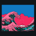 Póster Great Wave in Vaporwave Pop Art style. View on the<br><div class="desc">Great Wave in Vaporwave Pop Art style. View on the mountain and ocean's crest leap.
drawing,  beautiful,  art,  ocean,  ukiyoe,  blue,  fuji,  mountain,  retro,  artwork,  asia,  asian,  background,  big,  crest,  decoration,  decor,  graphic,  great,  hokusai,  vintage,  illustration,  retro, </div>