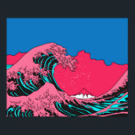 Póster Great Wave in Vaporwave Pop Art style. View on the<br><div class="desc">Great Wave in Vaporwave Pop Art style. View on the mountain and ocean's crest leap.
drawing,  beautiful,  art,  ocean,  ukiyoe,  blue,  fuji,  mountain,  retro,  artwork,  asia,  asian,  background,  big,  crest,  decoration,  decor,  graphic,  great,  hokusai,  vintage,  illustration,  retro, </div>
