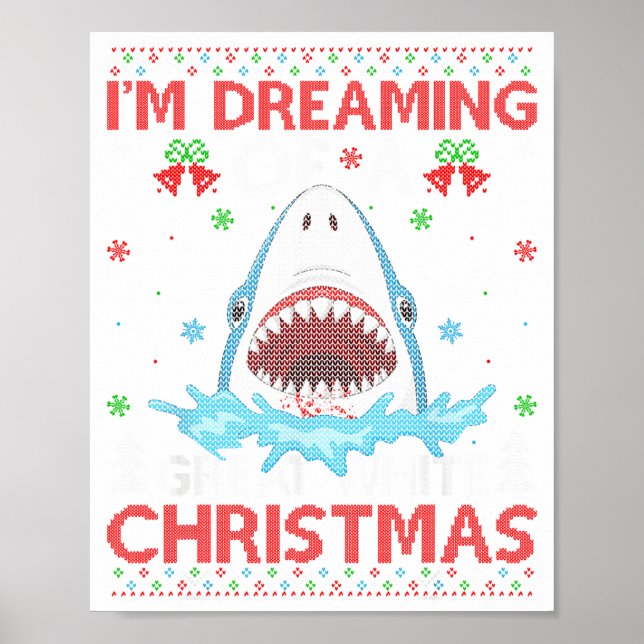 Póster Great White Shark Ugly Xmas Sweater Shark Fishing  (Frente)