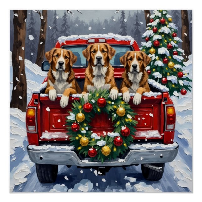 Póster Greater Swiss Mountain Dog Christmas Red Truck (Anverso)