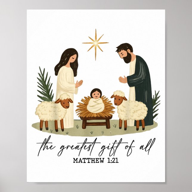 Póster Greatest Gift Of All Nativity Scene Christian Chri (Frente)