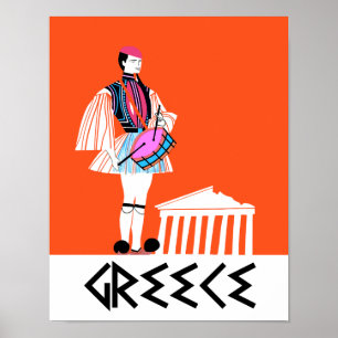 Póster Grecia, afiche de viaje de estilo vintage
