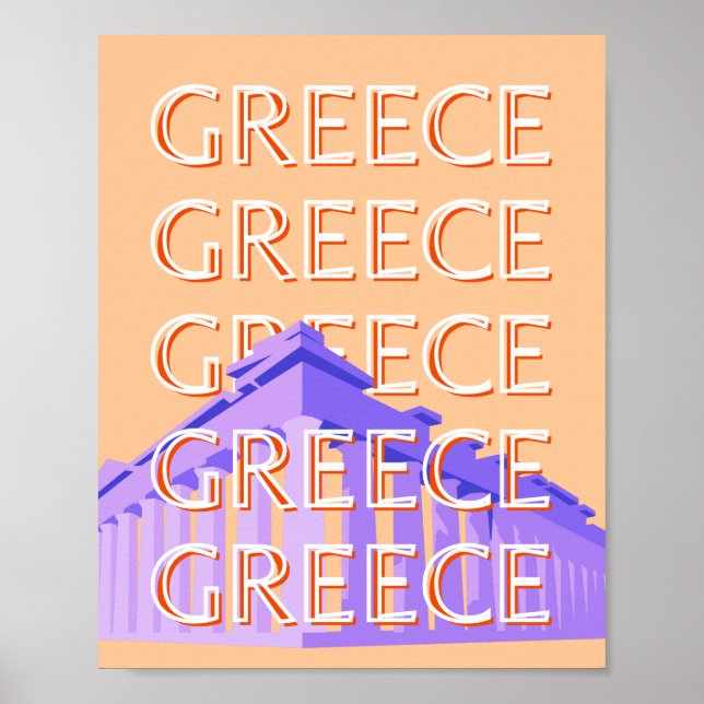 Póster Grecia, Atenas Viajes Arte, Naranja (Frente)