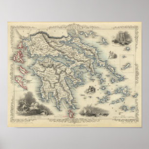 Póster Grecia con los mapas de inserción de Corfú y de