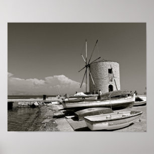Póster Grecia, Corfú, viejo molino de viento, Poster