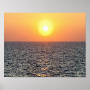 Póster Grecia, horizonte del mar Egeo al atardecer
