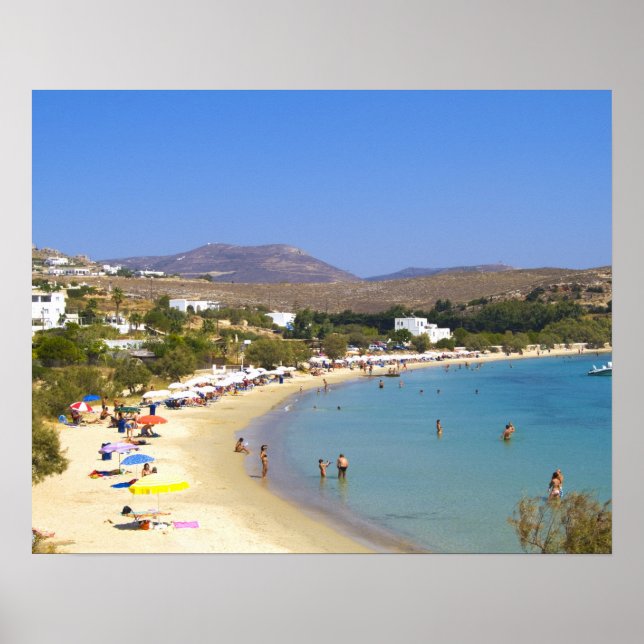 Póster Grecia, Isla Paros, Playa Krios desde arriba (Frente)