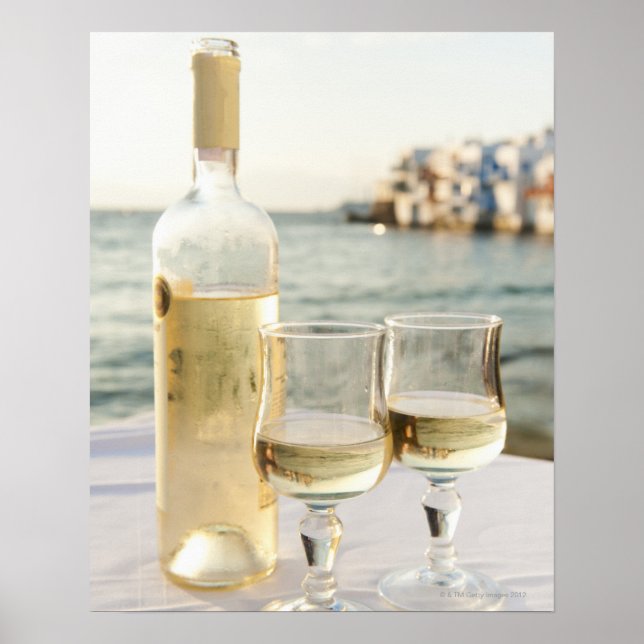 Póster Grecia, Islas Cíclicas, Mykonos, Vino sobre la mes (Frente)