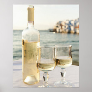 Póster Grecia, islas de Cícladas, Mykonos, vino en la