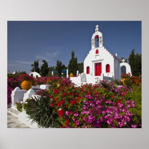 Póster Grecia, Mykonos, Pequeña capilla en el