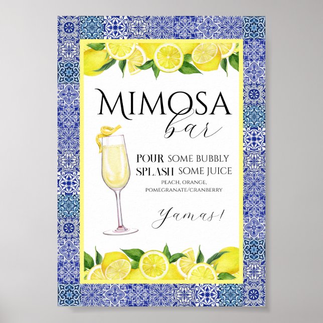 Póster Grecian Blue and Lemon Mimosa Bar Poster (Frente)