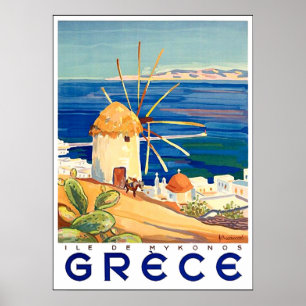 Póster Greece, Mykonos isle, windmill by the sea