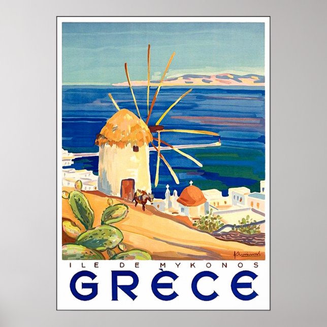 Póster Greece, Mykonos isle, windmill by the sea (Frente)