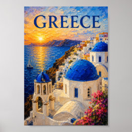 Póster Greece: Radiant Sunset Santorini Art Souvenir