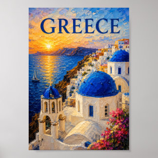 Póster Greece: Radiant Sunset Santorini Art Souvenir