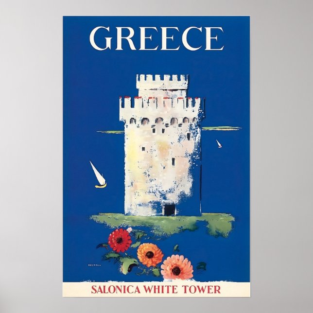 Póster Greece Travel Poster Greek Art White Tower of Thes (Frente)