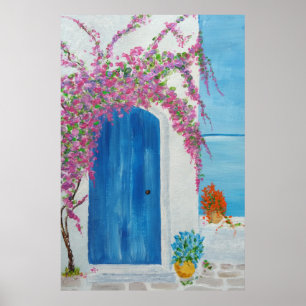 Póster Greek Blue Door