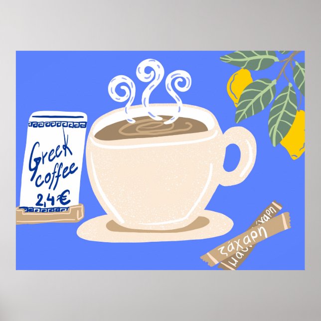 Póster Greek Coffee & Lemon Branch Mediterranean Poster (Frente)
