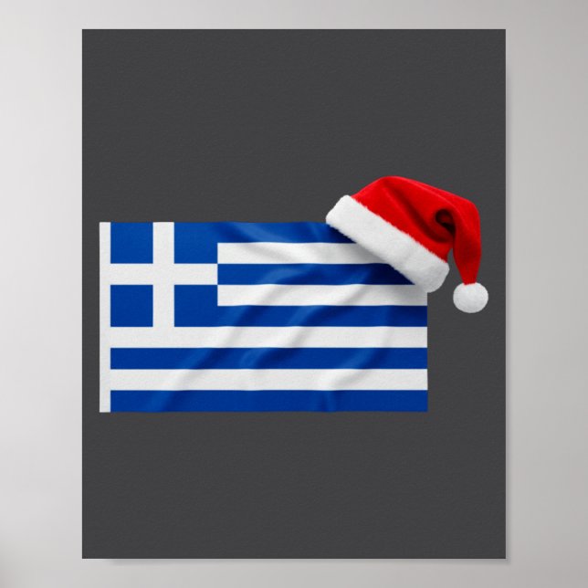 Póster Greek Flag Santa Hat Funny Greece Christmas Holida (Frente)