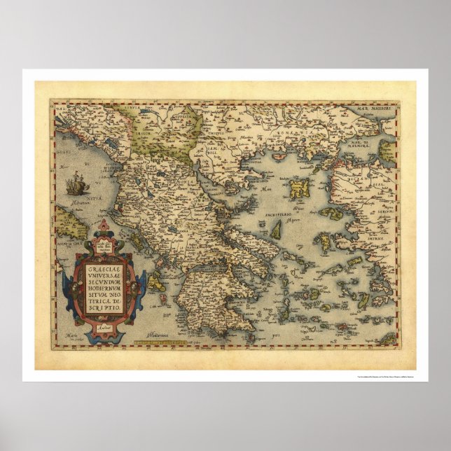 Póster Greek Islands Map Ortelius 1570 (Frente)