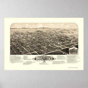 Póster Greeley, mapa panorámico del CO - 1882