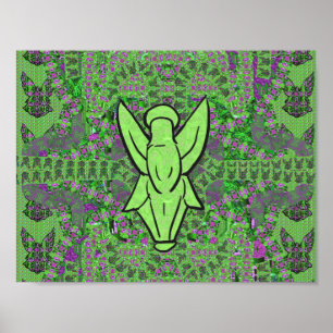 Póster Green Abstract Angel Pattern Art Poster