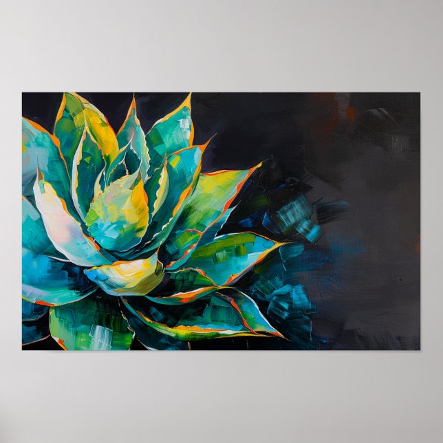 Póster Green Agave Cactus Southwest Painting Black (Frente)