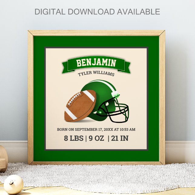 Póster Green American Football Helmet Baby Birth Stats (Subido por el creador)