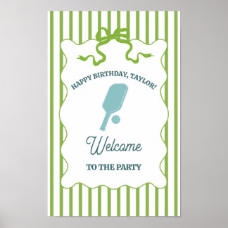 Póster Green and Blue Striped Pickleball Birthday Party