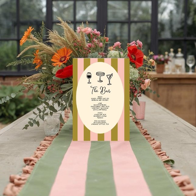 Póster Green and Blush Pink Striped “Drinks Menu” Wedding (Subido por el creador)