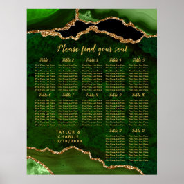 Póster Green and Gold Agate Wedding Seating Chart