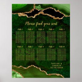 Póster Green and Gold Agate Wedding Seating Chart