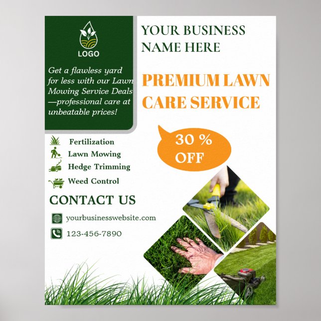 Póster Green and Orange Lawn Care  (Frente)