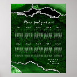 Póster Green and Silver Agate Wedding Seating Chart