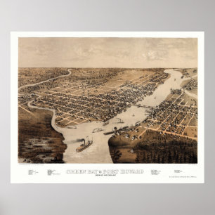 Póster Green Bay, WI Panoramic Map - 1867