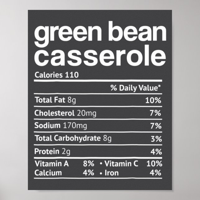 Póster Green Bean Cerole Nutrition Facts Funny Thanksg  (Frente)