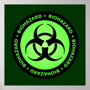 Póster Green & Black Biohazard Symbol Poster w/ Text