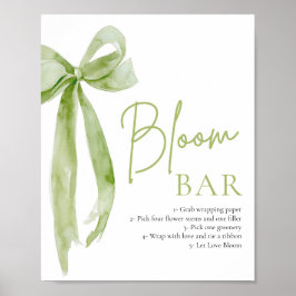 Póster Green Bow Bridal Shower Flower Bloom Bar Rótulo