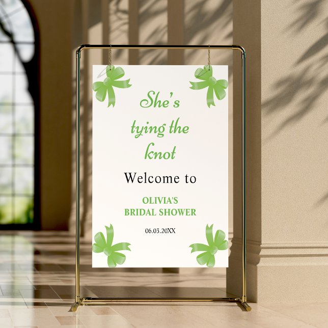Póster Green Bow está atando la ducha nupcial (Green Bow She's Tying The Knot Bridal Shower Welcome Sign )