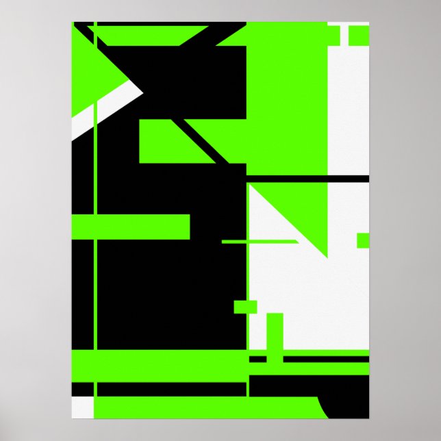 Póster Green brillante, Black on White Geometric Resumen (Frente)