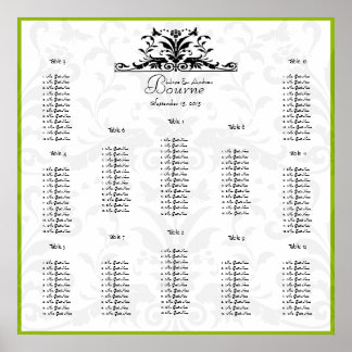 Póster Green Bumble Bee Damask: elige el color del borde